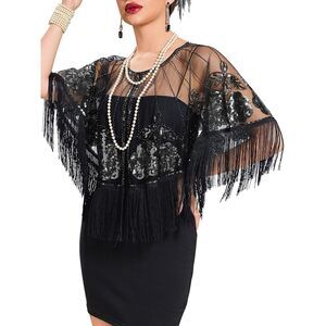 7723 Women's 1920s Shawl Wraps,sequin Beaded Flapper Evening Shawls